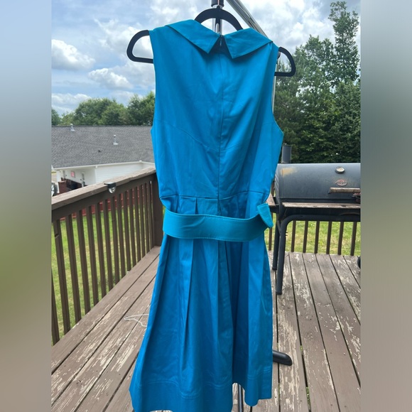 Blue Turquoise modest spends dress size 12 with belt business casual sleeveless - Picture 3 of 4